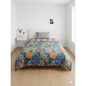 Vintage Tropical Print Floral Print Reversible Abstract Striped FULL Comforter